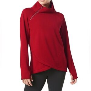 Athleta Coza Karma Asymmetrical Zippered Neck Pullover Sweatshirt Merlot Sz S